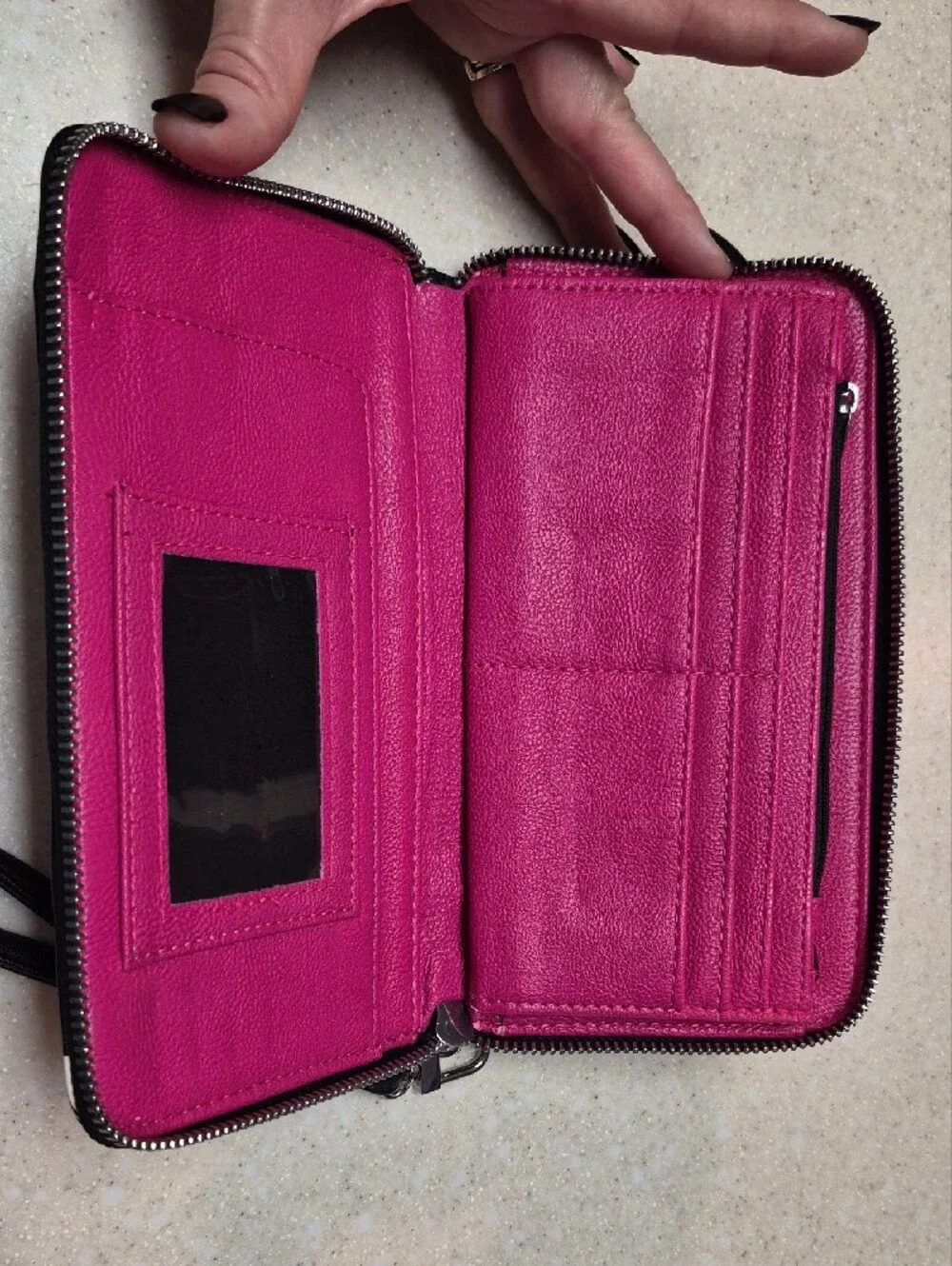 Betsey Johnson Black Wristlet Wallet with Pink Heart Coffee Cups